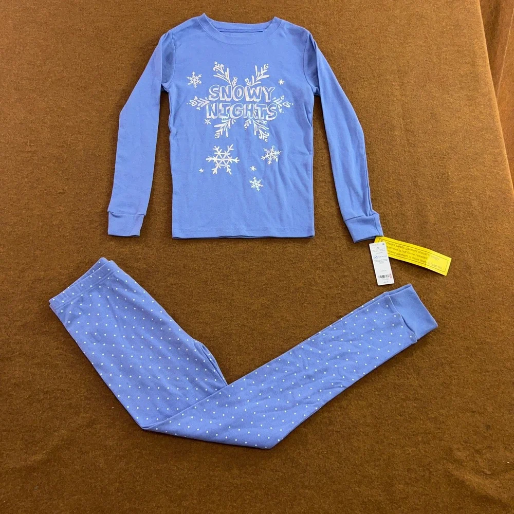 Carter's Girls Size 10 Blue Snowy Nights Polka Dot Pajama Set NWT